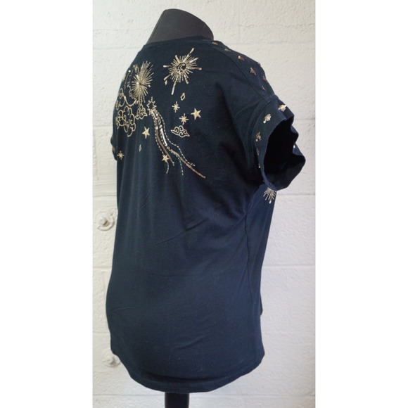 Johnny Was Relaxed Sequin Top Warm Your Soul Sz M-shirt Black Gold Embroided - Picture 6 of 11